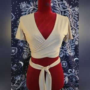 Nude Colored Cropped Wrap Shirt